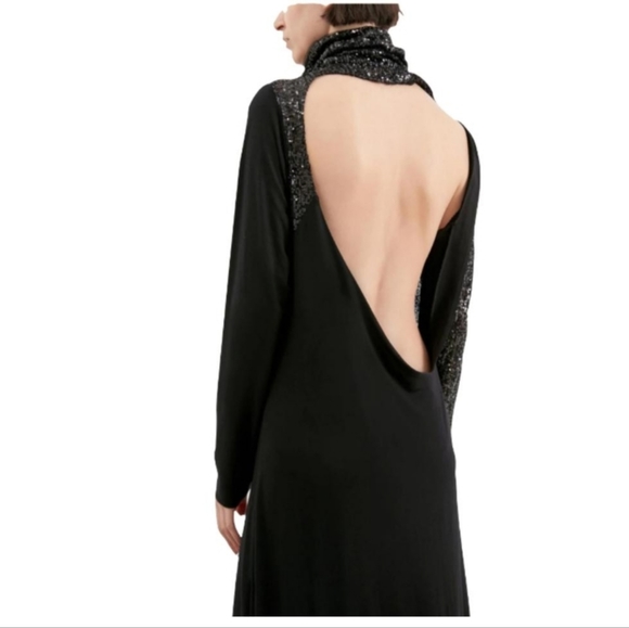 IN THE MOOD FOR LOVE Dunaway Black Sequined Open-Back Turtleneck Formal … - Picture 5 of 11